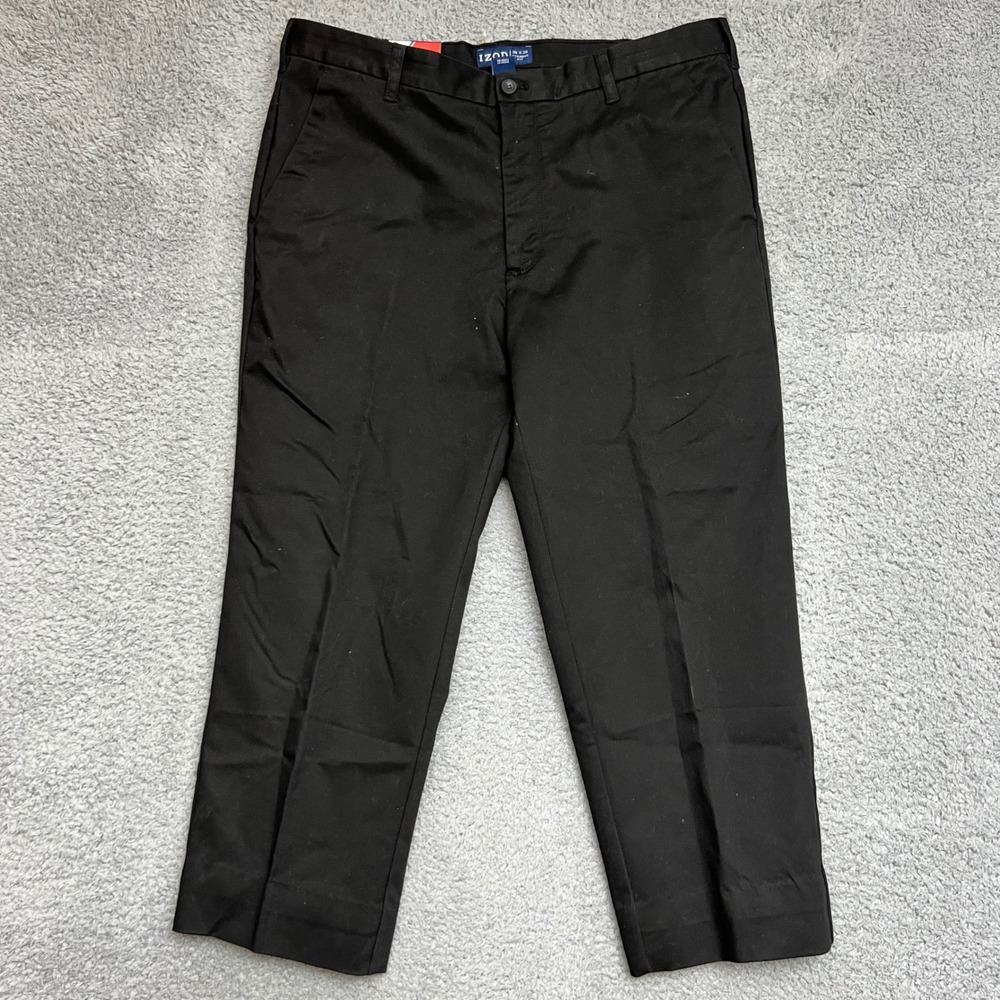 IZOD Chino Pants Mens 38x29 Black Straight Fit Stretch NEW Casual Formal - Picture 3 of 10